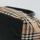 BURBERRY Nova Check Blue Label Hand Bag Nylon Beige Silver Auth kk458-15