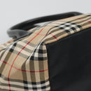 BURBERRY Nova Check Blue Label Hand Bag Nylon Beige Silver Auth kk458-16