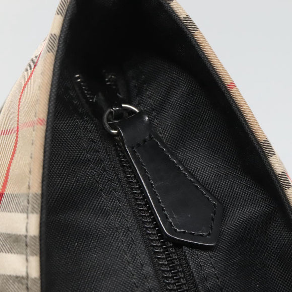 BURBERRY Nova Check Blue Label Hand Bag Nylon Beige Silver Auth kk458