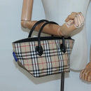 BURBERRY Nova Check Blue Label Hand Bag Nylon Beige Silver Auth kk458-19