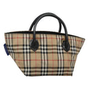 BURBERRY Nova Check Blue Label Hand Bag Nylon Beige Silver Auth kk458-1