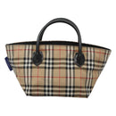 BURBERRY Nova Check Blue Label Hand Bag Nylon Beige Silver Auth kk458-13