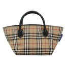 BURBERRY Nova Check Blue Label Hand Bag Nylon Beige Silver Auth kk458-2