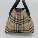 BURBERRY Nova Check Blue Label Hand Bag Nylon Beige Silver Auth kk458-4