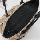 BURBERRY Nova Check Blue Label Hand Bag Nylon Beige Silver Auth kk458-6