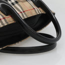 BURBERRY Nova Check Blue Label Hand Bag Nylon Beige Silver Auth kk458-7