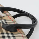 BURBERRY Nova Check Blue Label Hand Bag Nylon Beige Silver Auth kk458-8