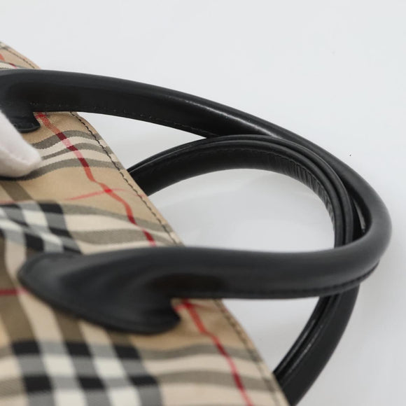 BURBERRY Nova Check Blue Label Hand Bag Nylon Beige Silver Auth kk458