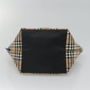 BURBERRY Nova Check Blue Label Hand Bag Nylon Beige Silver Auth kk458-5