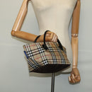 Burberrys Blue Label Hand Bag Nylon Beige Silver Auth kk459-18