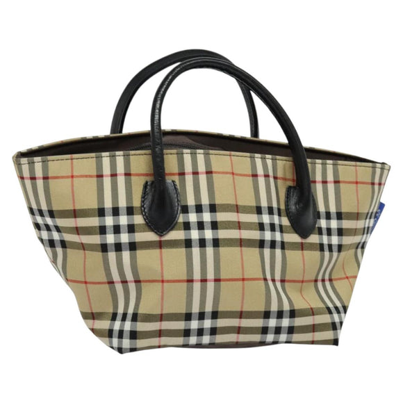 Burberrys Blue Label Hand Bag Nylon Beige Silver Auth kk459