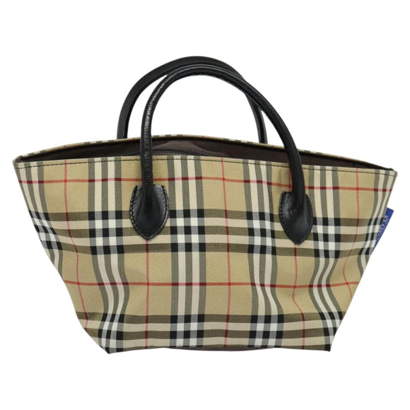 Burberrys Blue Label Hand Bag Nylon Beige Silver Auth kk459