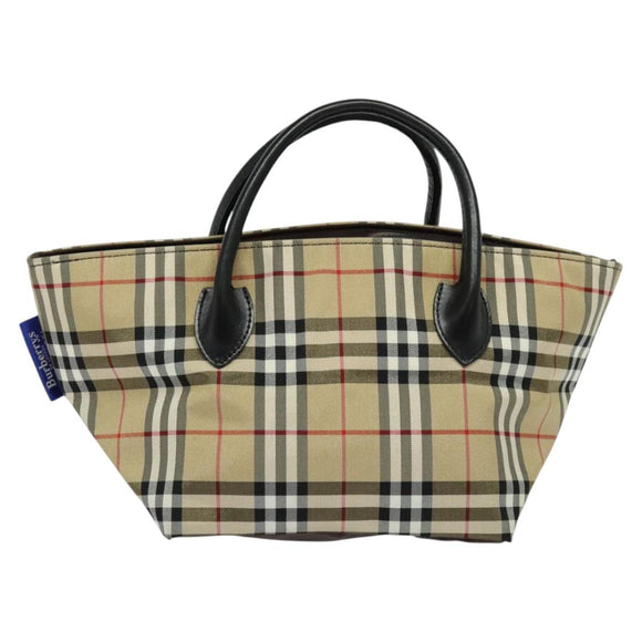 Burberrys Blue Label Hand Bag Nylon Beige Silver Auth kk459