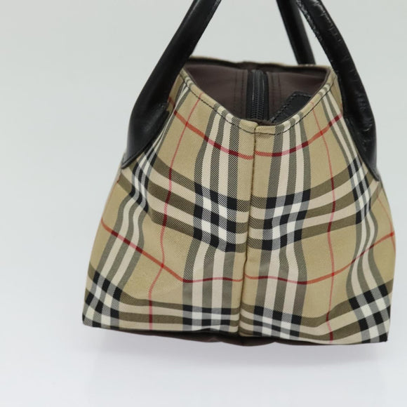 Burberrys Blue Label Hand Bag Nylon Beige Silver Auth kk459