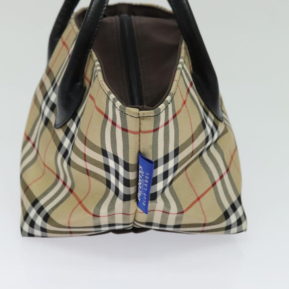 Burberrys Blue Label Hand Bag Nylon Beige Silver Auth kk459