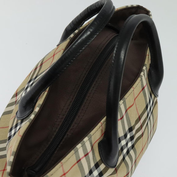 Burberrys Blue Label Hand Bag Nylon Beige Silver Auth kk459