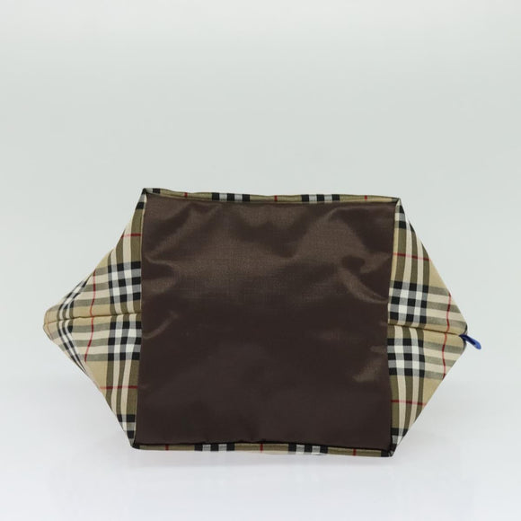 Burberrys Blue Label Hand Bag Nylon Beige Silver Auth kk459