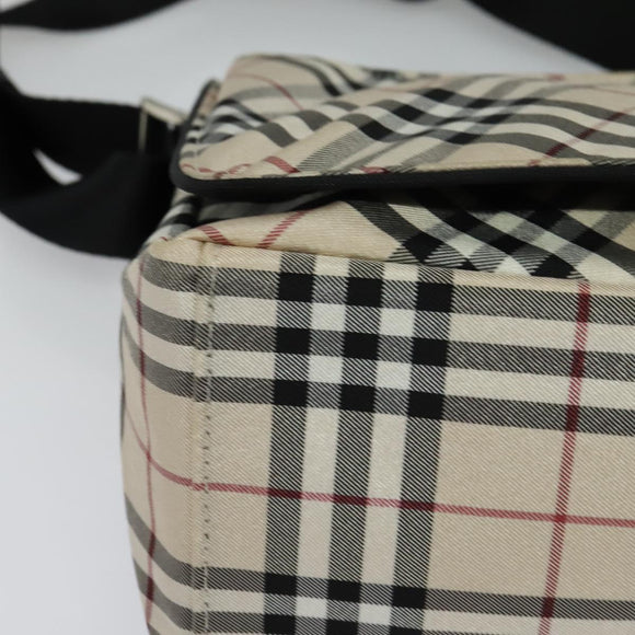 BURBERRY Nova Check Blue Label Shoulder Bag Nylon Beige Silver Auth kk460