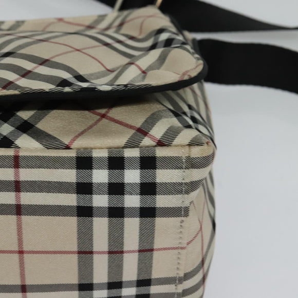 BURBERRY Nova Check Blue Label Shoulder Bag Nylon Beige Silver Auth kk460