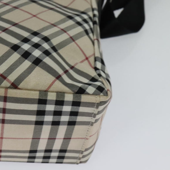 BURBERRY Nova Check Blue Label Shoulder Bag Nylon Beige Silver Auth kk460