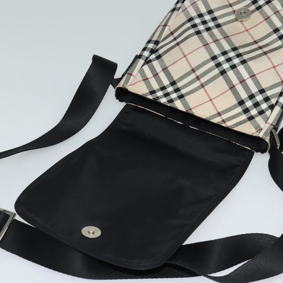 BURBERRY Nova Check Blue Label Shoulder Bag Nylon Beige Silver Auth kk460