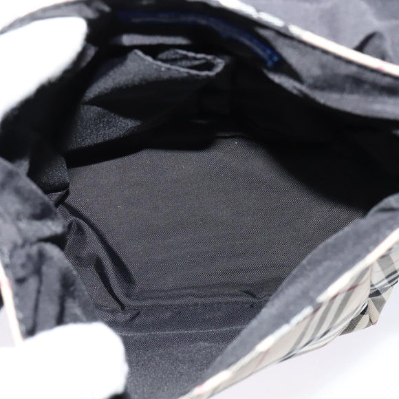 BURBERRY Nova Check Blue Label Shoulder Bag Nylon Beige Silver Auth kk460