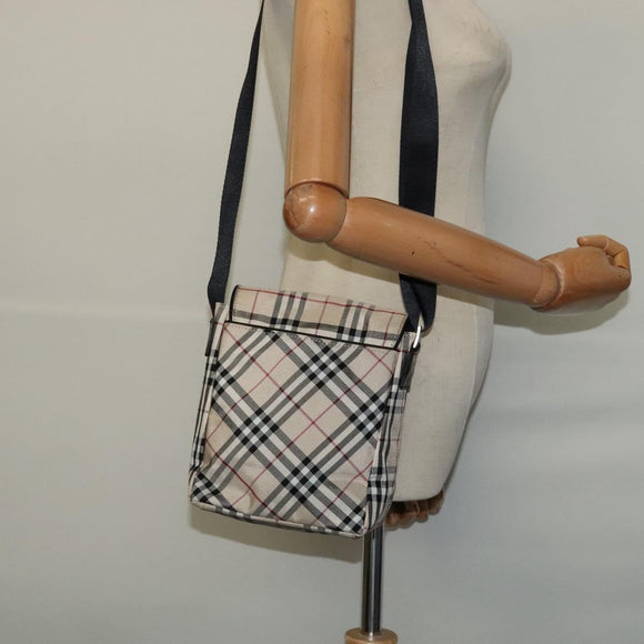 BURBERRY Nova Check Blue Label Shoulder Bag Nylon Beige Silver Auth kk460