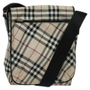 BURBERRY Nova Check Blue Label Shoulder Bag Nylon Beige Silver Auth kk460-1