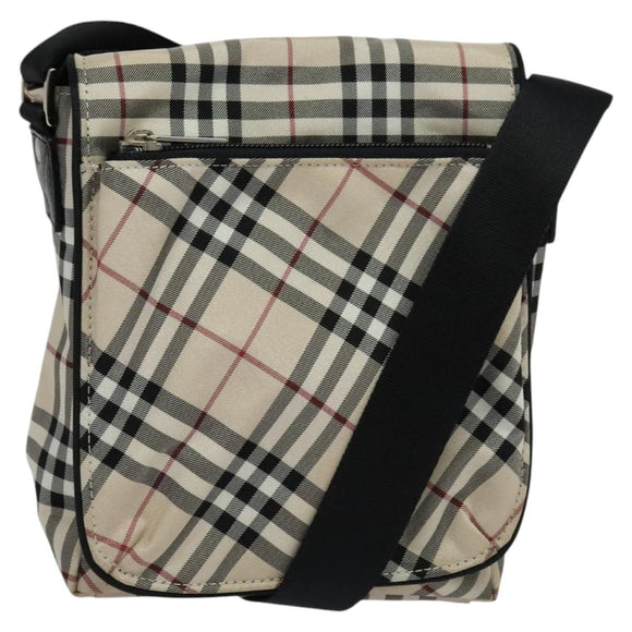 BURBERRY Nova Check Blue Label Shoulder Bag Nylon Beige Silver Auth kk460