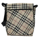 BURBERRY Nova Check Blue Label Shoulder Bag Nylon Beige Silver Auth kk460-13