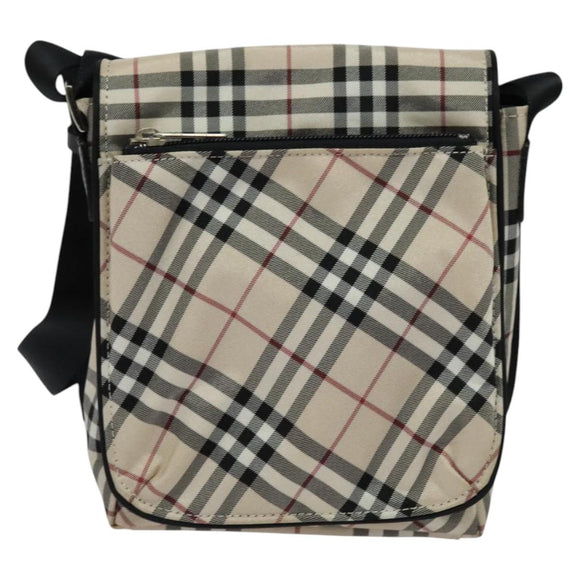 BURBERRY Nova Check Blue Label Shoulder Bag Nylon Beige Silver Auth kk460