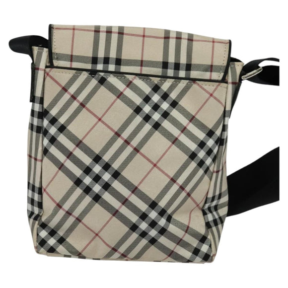 BURBERRY Nova Check Blue Label Shoulder Bag Nylon Beige Silver Auth kk460