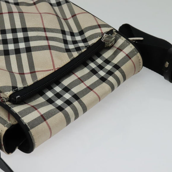 BURBERRY Nova Check Blue Label Shoulder Bag Nylon Beige Silver Auth kk460