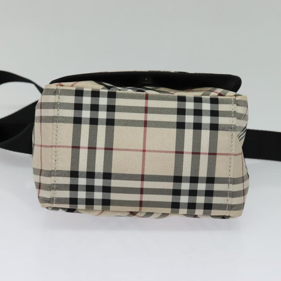 BURBERRY Nova Check Blue Label Shoulder Bag Nylon Beige Silver Auth kk460