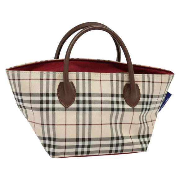 BURBERRY Nova Check Blue Label Tote Bag Nylon Beige Silver Auth kk461