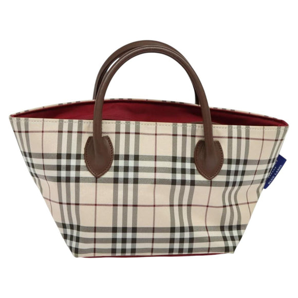 BURBERRY Nova Check Blue Label Tote Bag Nylon Beige Silver Auth kk461