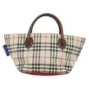 BURBERRY Nova Check Blue Label Tote Bag Nylon Beige Silver Auth kk461-2