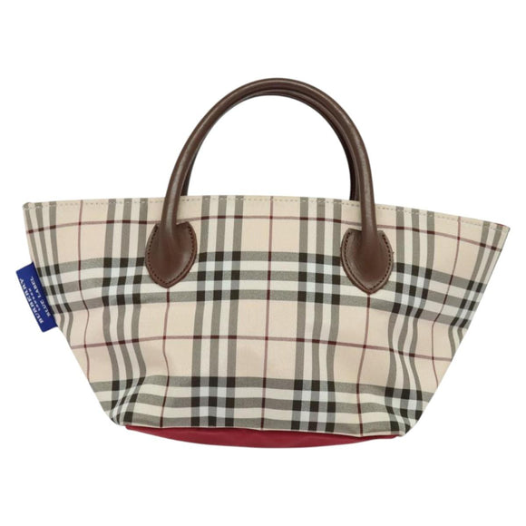 BURBERRY Nova Check Blue Label Tote Bag Nylon Beige Silver Auth kk461