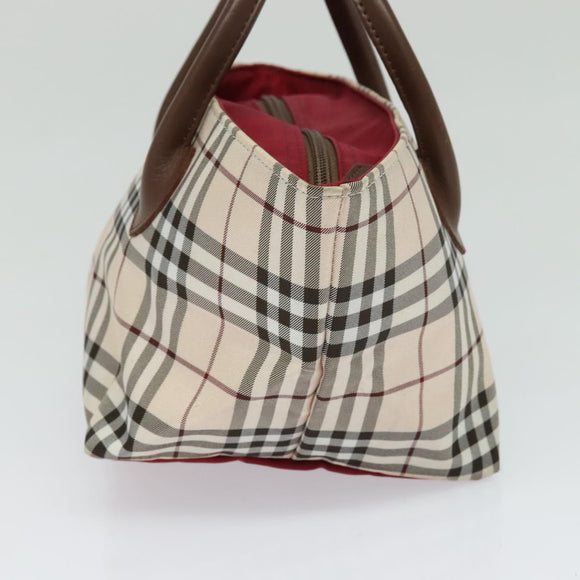 BURBERRY Nova Check Blue Label Tote Bag Nylon Beige Silver Auth kk461