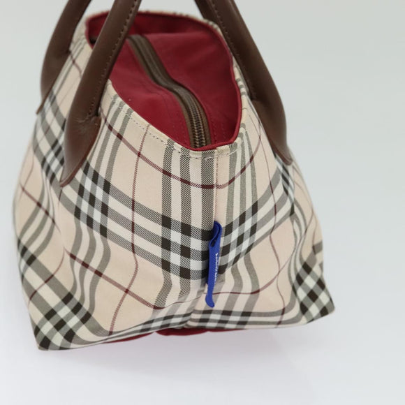 BURBERRY Nova Check Blue Label Tote Bag Nylon Beige Silver Auth kk461