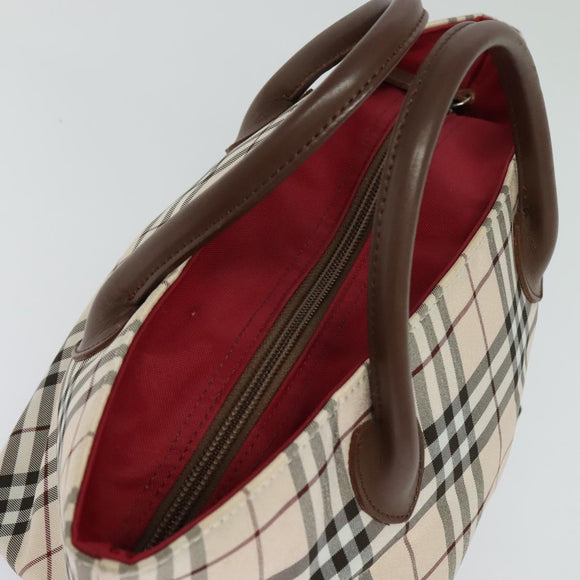 BURBERRY Nova Check Blue Label Tote Bag Nylon Beige Silver Auth kk461