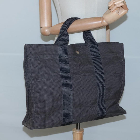 HERMES Her Line MM Hand Bag Canvas Gray Auth kk463