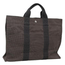 HERMES Her Line MM Hand Bag Canvas Gray Auth kk463-1