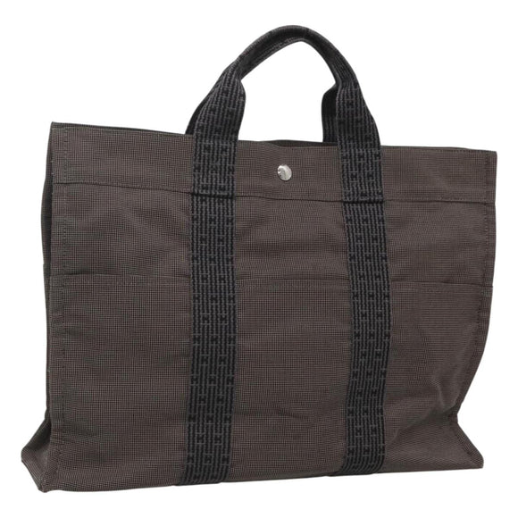 HERMES Her Line MM Hand Bag Canvas Gray Auth kk463