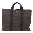 HERMES Her Line MM Hand Bag Canvas Gray Auth kk463-13
