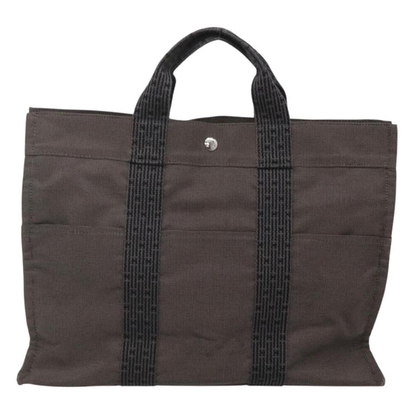 HERMES Her Line MM Hand Bag Canvas Gray Auth kk463
