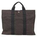 HERMES Her Line MM Hand Bag Canvas Gray Auth kk463-2