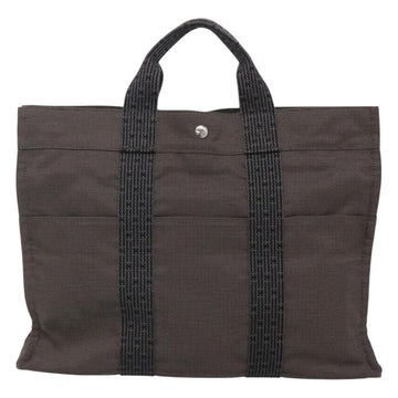 HERMES Her Line MM Hand Bag Canvas Gray Auth kk463 - 0