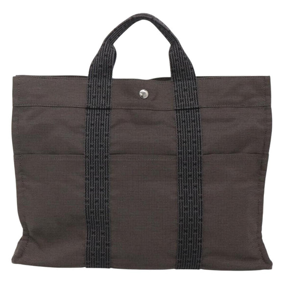 HERMES Her Line MM Hand Bag Canvas Gray Auth kk463