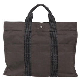 HERMES Her Line MM Hand Bag Canvas Gray Auth kk463 - 0